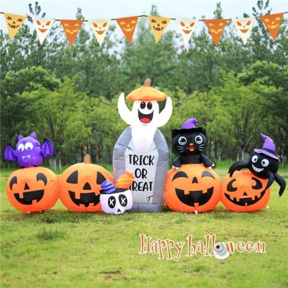 8FT Halloween Inflatable Decorations, Blow Up Pumpkins, LED Lights
